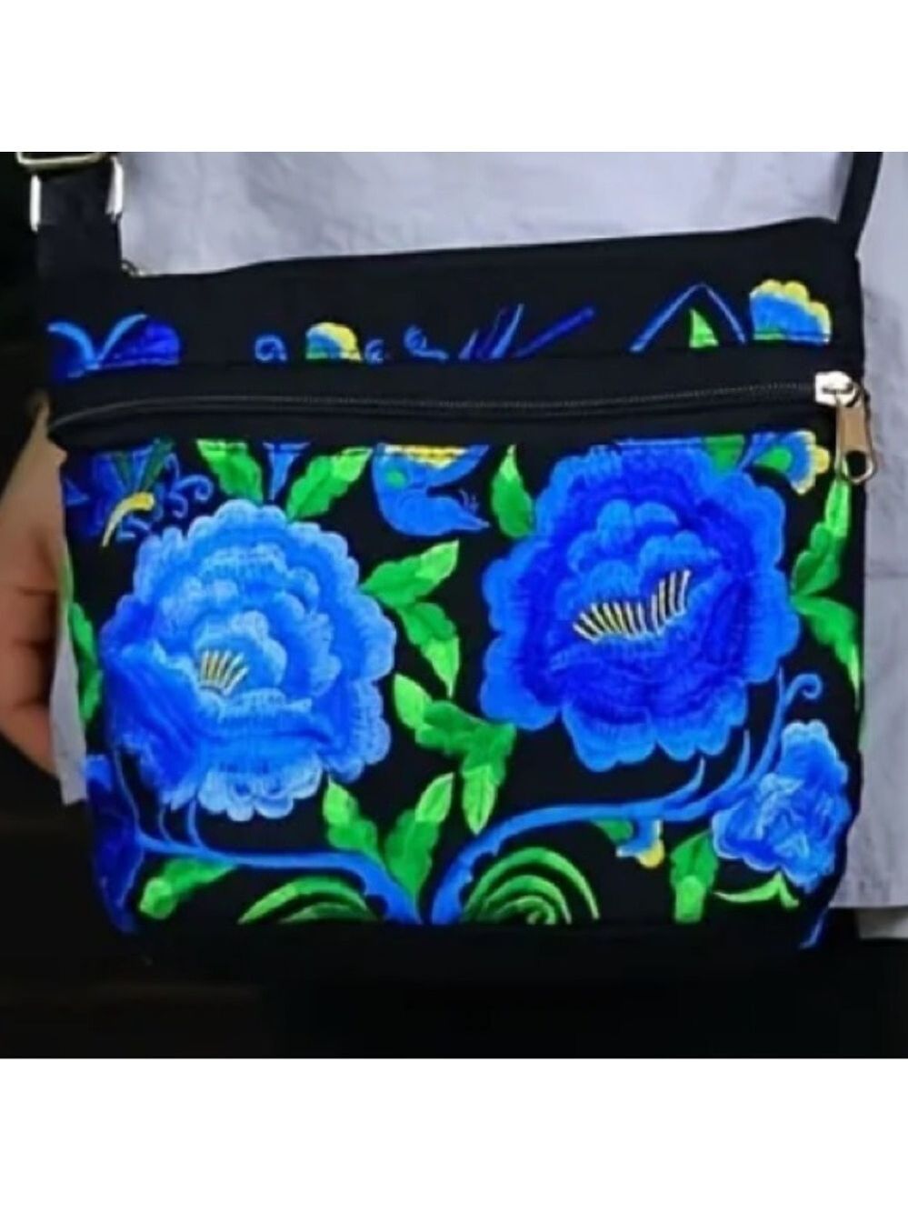 Artisan Embroidered Floral Crossbody Bag - Unique Handcrafted Shoulder Purse - Picture 2 of 3